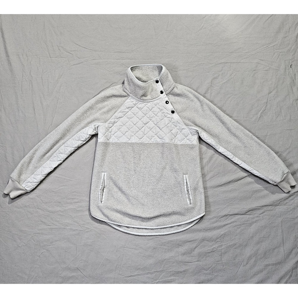 Abercrombie & Fitch Snap Quilted Fleece Pullover Asymmetrical Women S White Grey